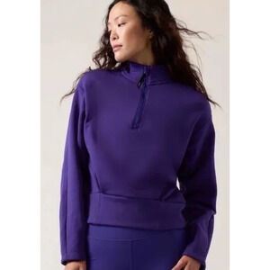 Athleta Women XL Altitude Polartec Fleece Funnel‎ Neck Half Zip Pullover Purple